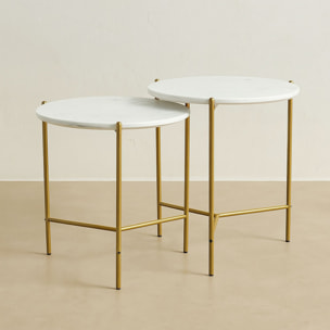 Set de 2 tables basses effet marbre et pieds en métal SHIAP