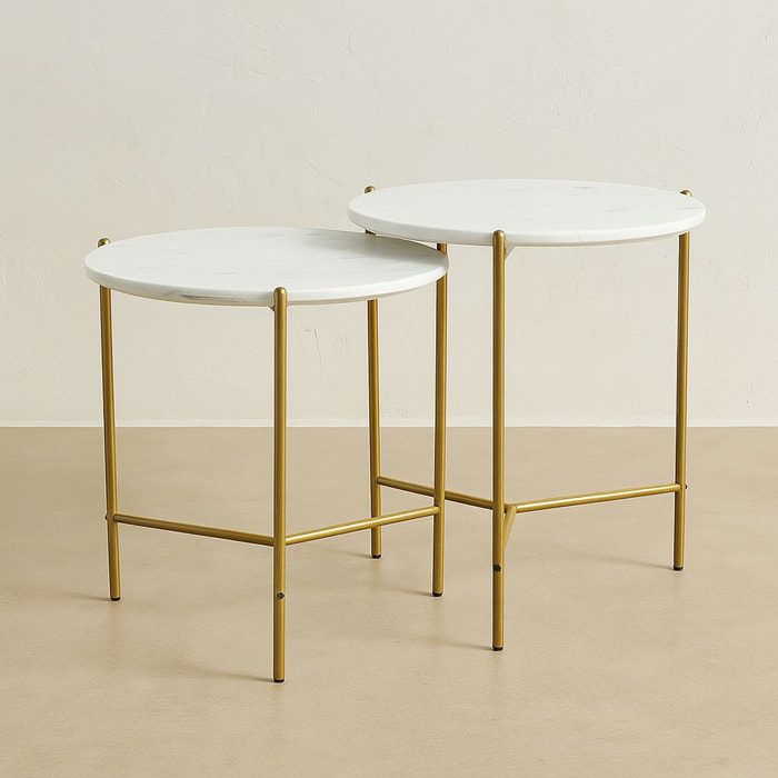 Set de 2 tables basses effet marbre et pieds en métal SHIAP