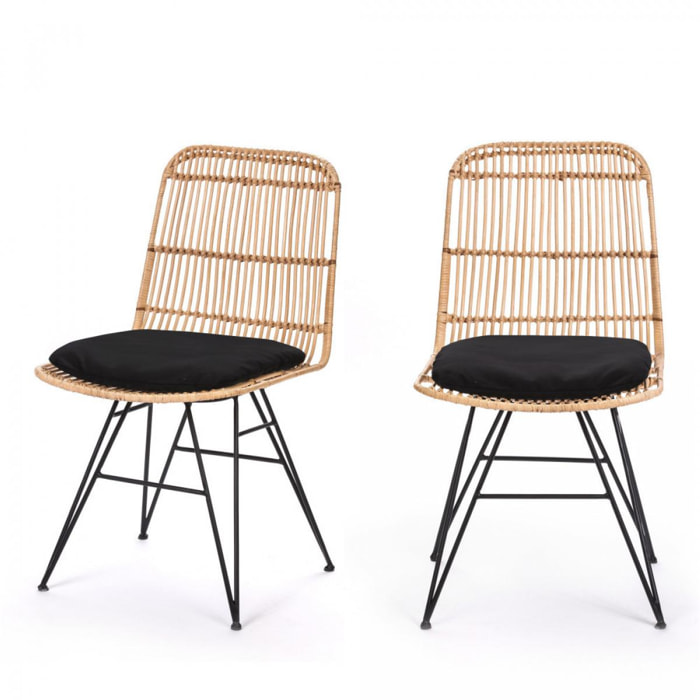 Uyuni - Lot de 2 chaises design en rotin - Couleur - Naturel