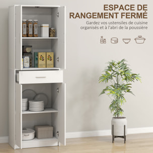 Armoire de cuisine multi-rangement - 4 portes, 2 étagères, tiroir - dim. 60 x 35 x 180 cm - effet bois blanc