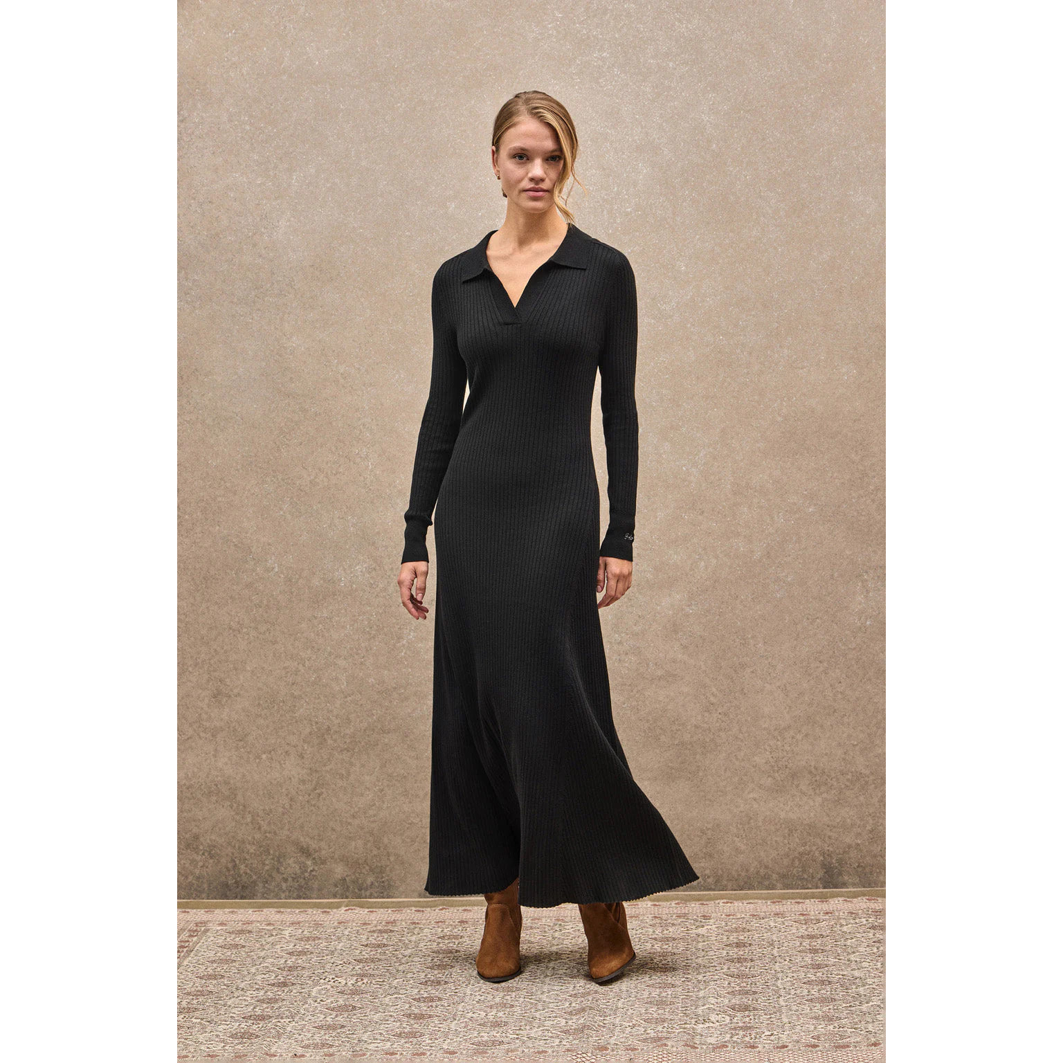 Vestito midi in filo nero con logo Polo Club