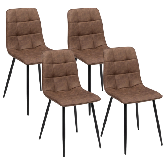Chaises Linda imitation cuir marron et pieds métal noirs - lot de 4