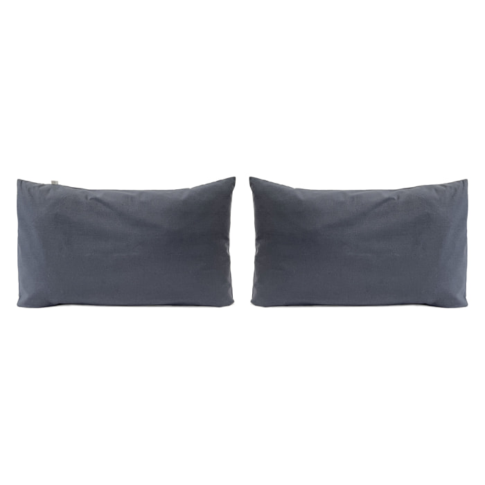 2 taies d'oreiller en lin/coton organic UNI - encre