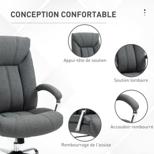 Fauteuil de bureau manager - chaise de bureau grand confort réglable pivotante - acier chromé tissu gris