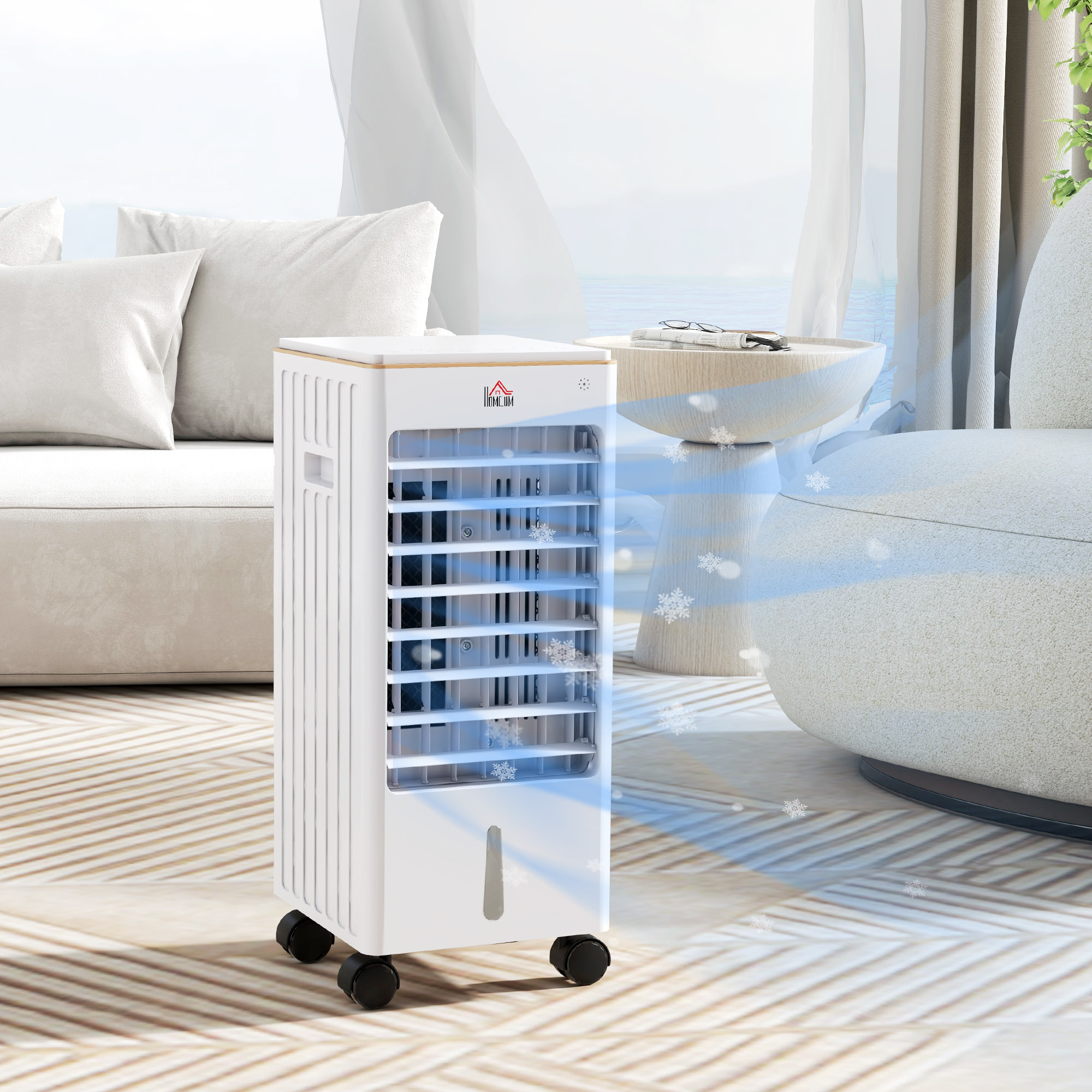 Enfriador de Aire Portátil 3 en 1 Climatizador Evaporativo Oscilante con 3 Velocidades Control Remoto Temporizador 7,5h Pantalla LED Tanque de Agua 3L Efecto 15-20 ㎡ 22,5x24,5x53,5 cm Blanco