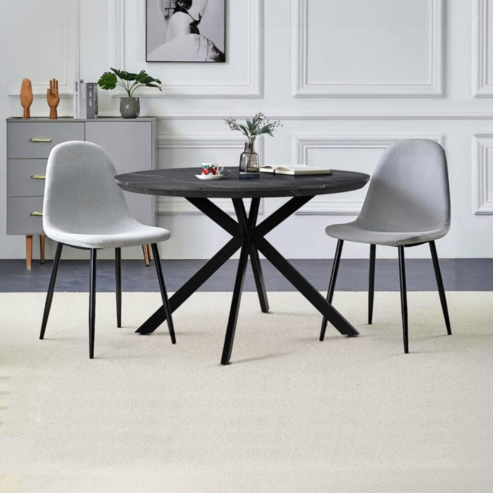 Tavolo tondo 120 cm con top effetto marmo grigio scuro - Gabry