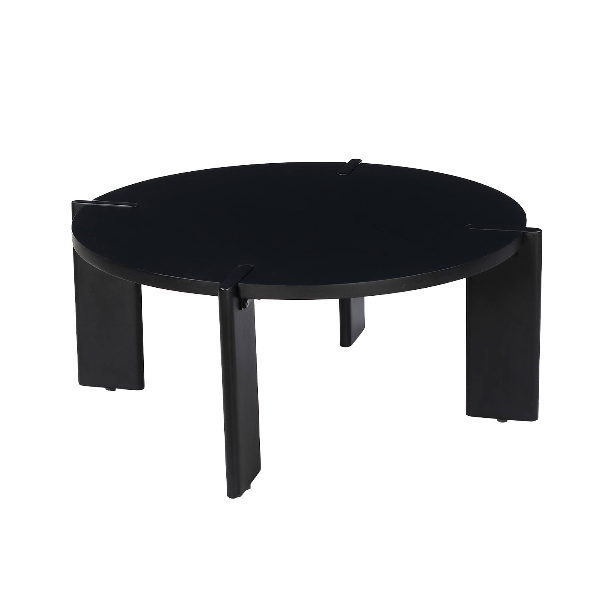 Table basse ronde en bois de manguier massif noir 80 cm - Reva