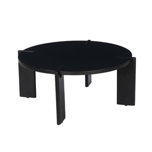 Table basse ronde en bois de manguier massif noir 80 cm - Reva