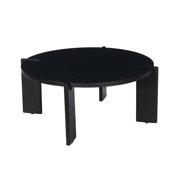 Table basse ronde en bois de manguier massif noir 80 cm - Reva