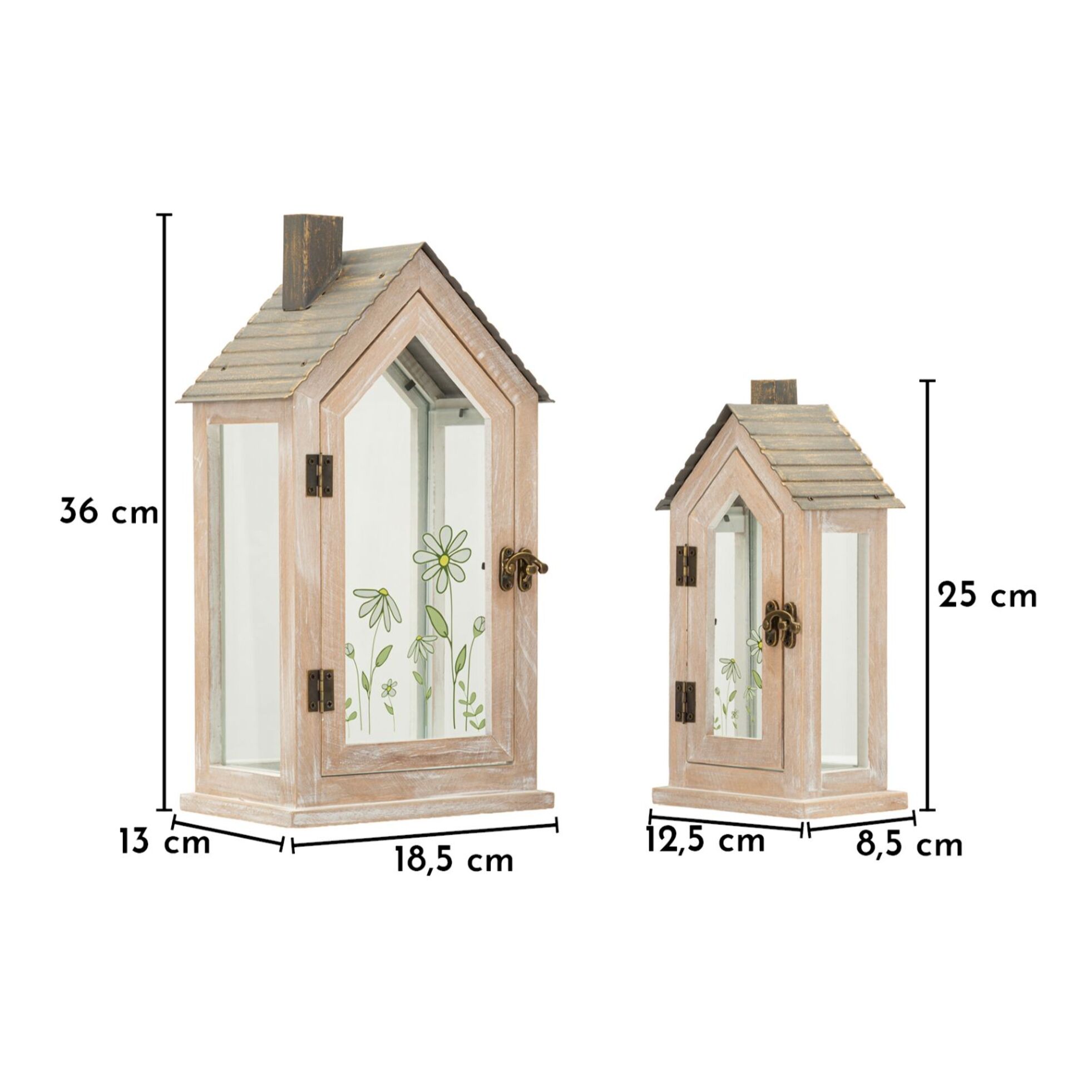 LANTERNE HOME FLOWER COPPIA CM 18X13X36-12,5X8,5X25 (VETRO TEMPERATO)