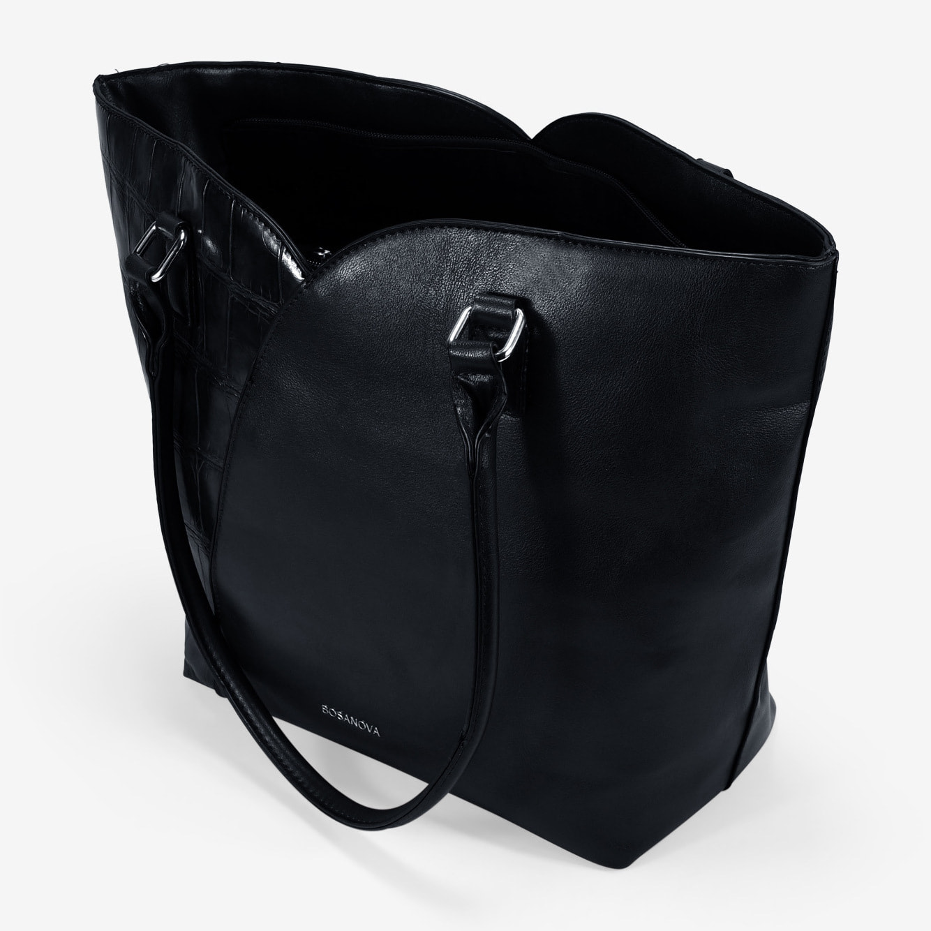 Bolso de hombro negro con efecto cocodrilo