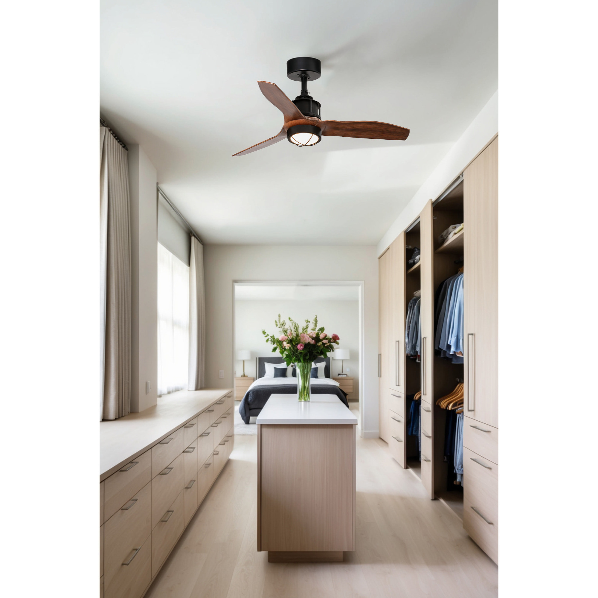 JUST FAN S LED Ventilatore a soffitto nero/noce