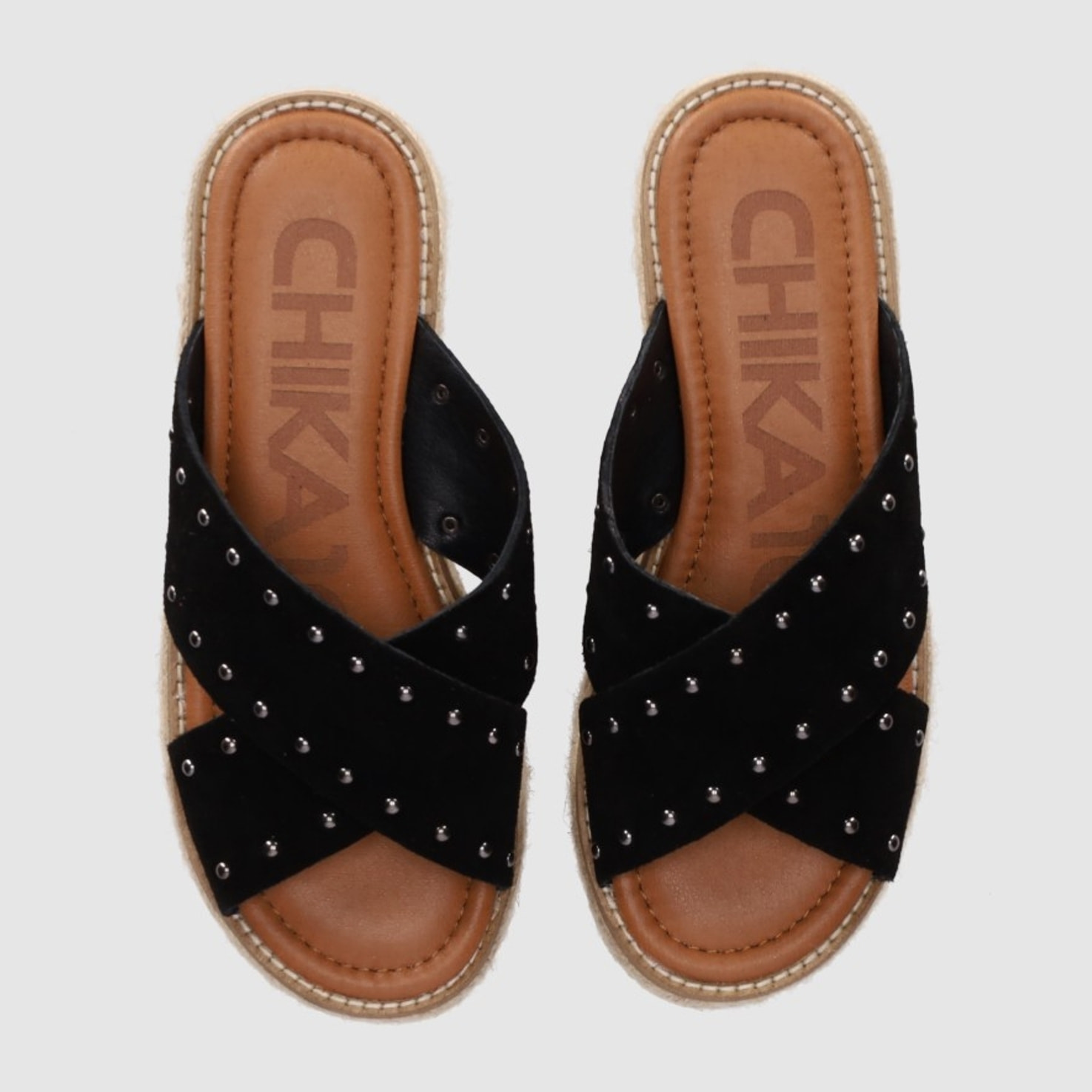 Sandalias de Serraje - Negro - Tacón: 6 cm