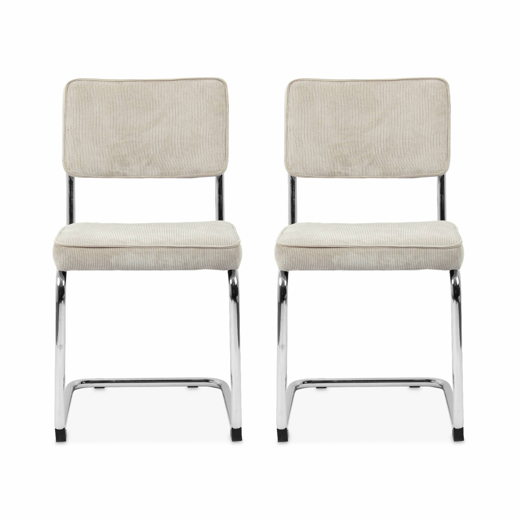 Lot de 2 chaises cantilever. velours côtelé Crème - Maja