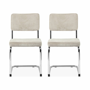 Lot de 2 chaises cantilever. velours côtelé Crème - Maja