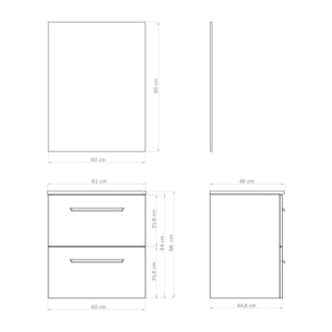 Ensemble de salle de bain MELODY 2C, Alday, 60 cm, Blanc Mat