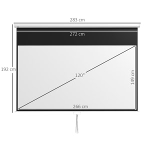 Pantalla de Proyector Manual 120 Pulgadas Pantalla de Proyección Portátil Formato 16:9 con Altura Ajustable para Interior y Exterior Cine en Casa Patio 266x149 cm Blanco