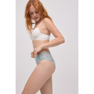 Slip midi in cotone con pizzo verde