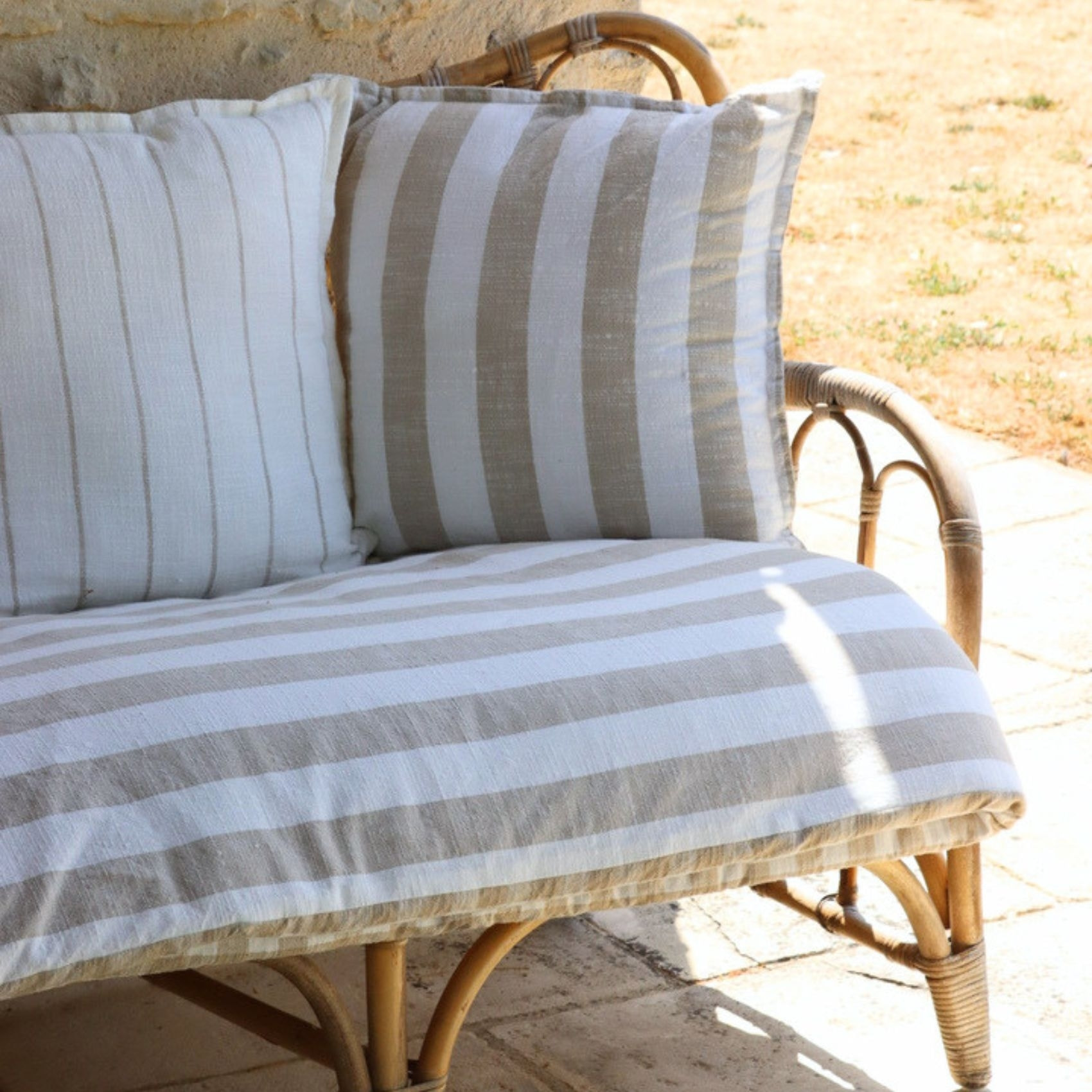 Édredon réversible coton flammé motifs rayures et vichy LOURMARIN - Beige