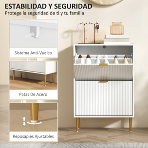 Zapatero Estrecho con 2 Puertas Acanaladas Zapatero Entrada Recibidor con Estantes Ajustables para 12 Pares de Zapatos 60x24x91,5 cm Blanco