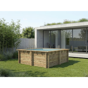 Piscine bois rectangle " Maldives  " - 3.20 x 3.20 x 1.24  m + Bâche à bulles 180 µ - Bâche hiver 280 g/m²