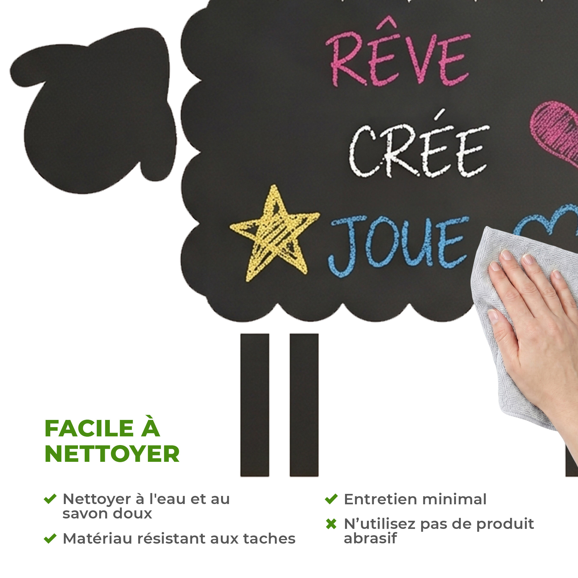 Sticker ardoise tableau noir - stickers muraux adhésif effaçable - MOUTONS 2