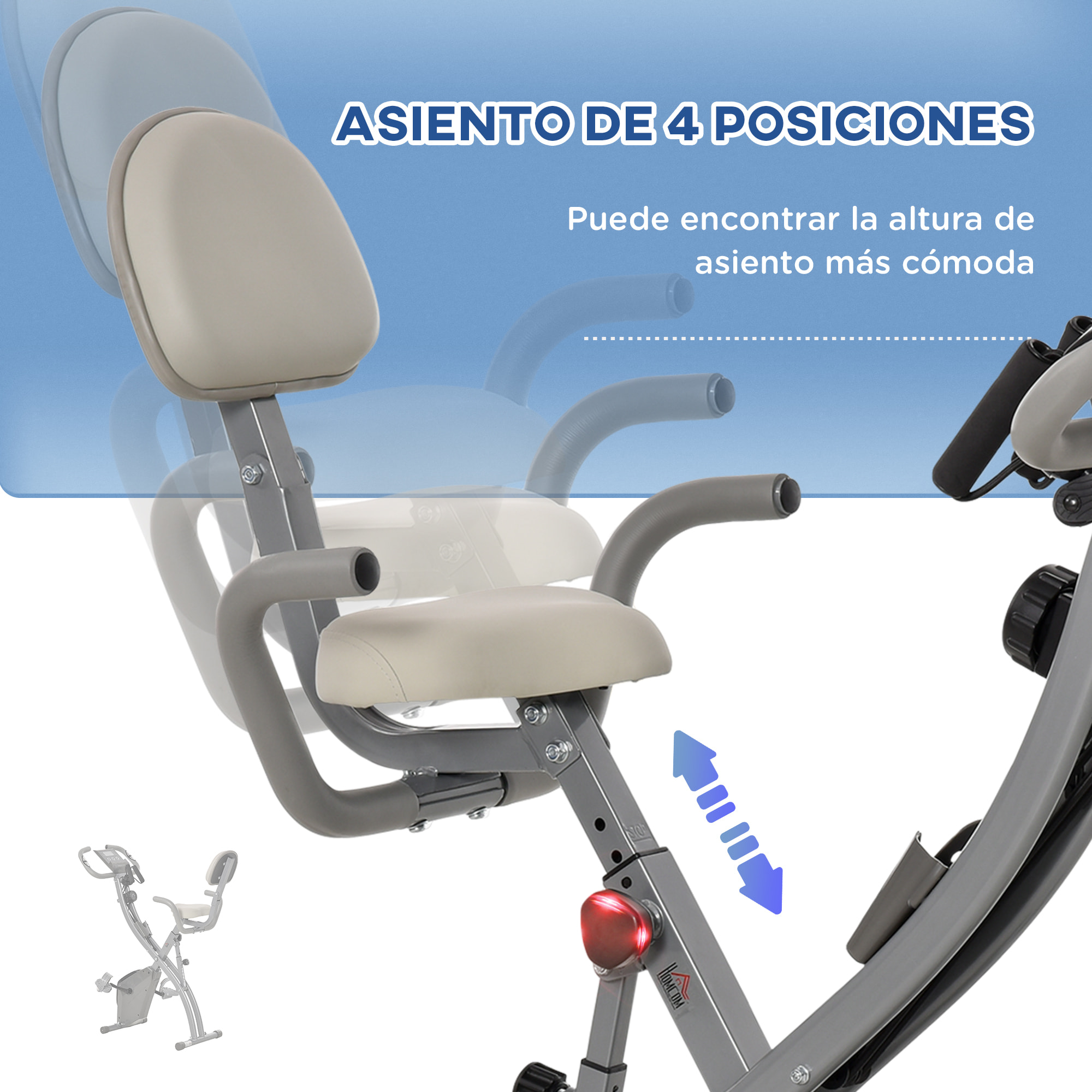 Bicicleta Estática Plegable con Respaldo Altura y Resistencia Ajustables Gris