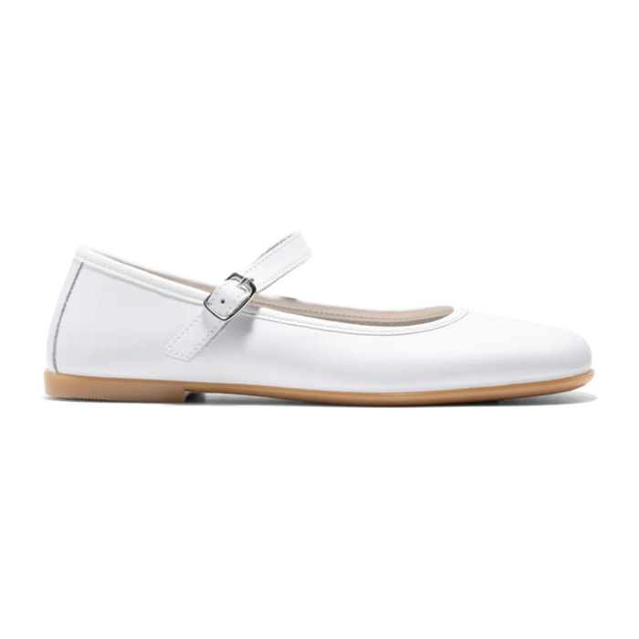 Bailarinas Blancas Con Hebilla Ajustable Y Suela Plana