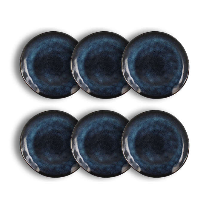 Lot de 6 assiettes à dessert en grès bleu 21cm COSTA