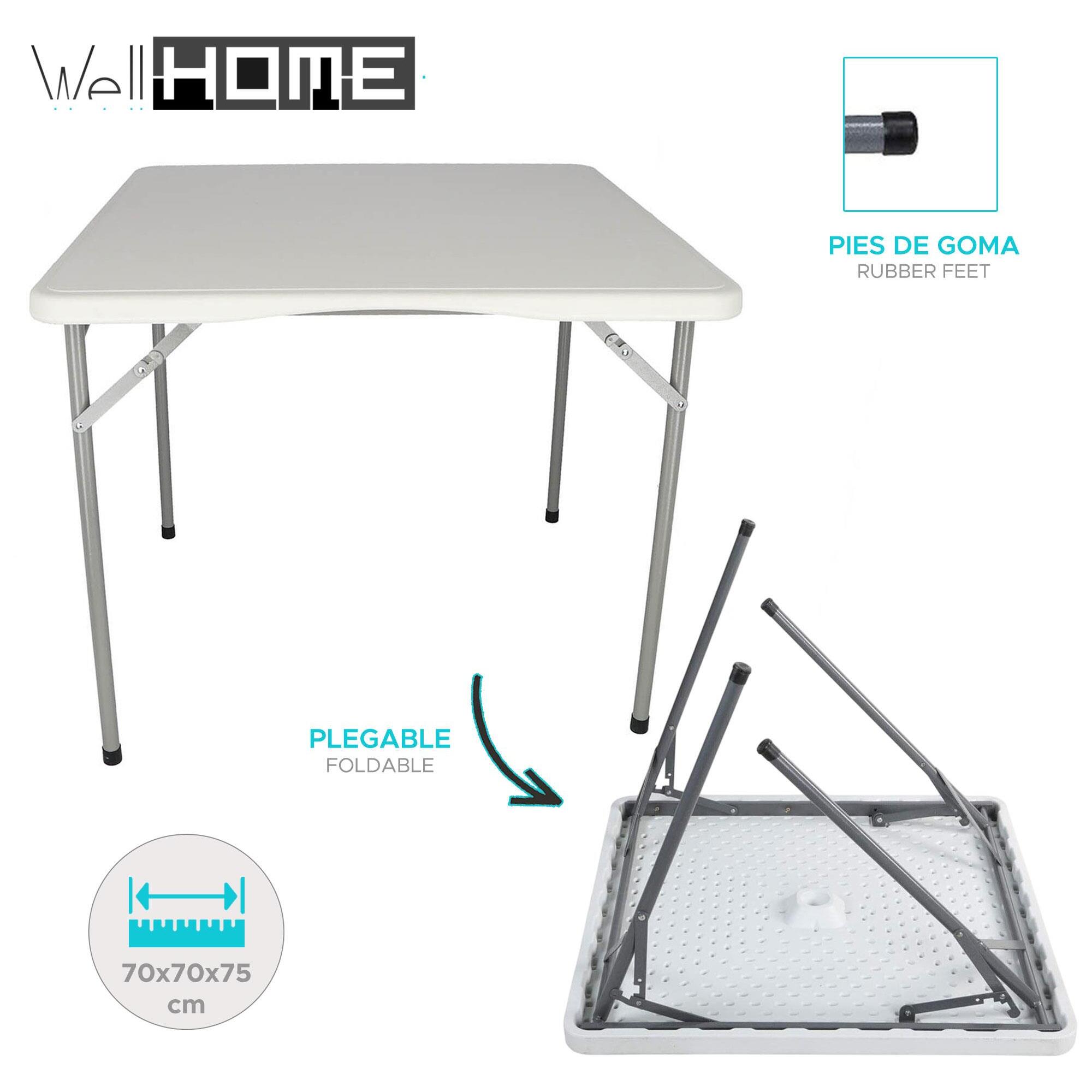 Well Home Mesa plegable foramto cuadrado de polietileno 88x88x74cm
