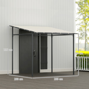Pérgola de Pared 2,4x2,4 m Cenador de Jardín con Techo Inclinado Protección UV 30+ Impermeable y Marco de Metal para Patio Terraza Balcón Crema