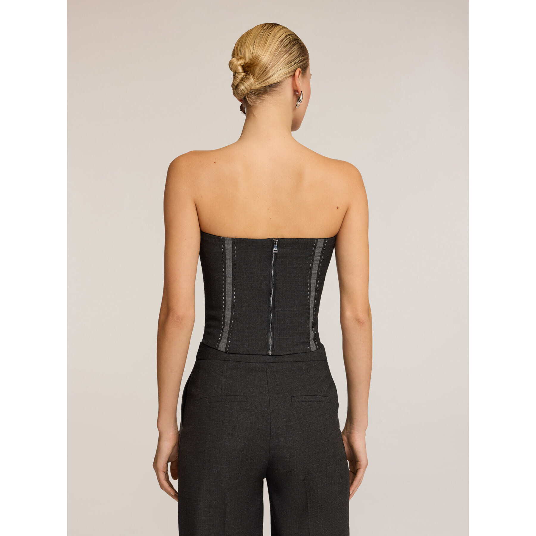 Motivi - Top corsetto in tela misto lana con inserti - Grigio