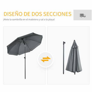 Sombrilla de Playa Grande Ø180 cm Sombrilla de Terraza Exterior con Ángulo Ajustable Protección UV50+ Impermeable Mástil de Ø32 mm Gris Oscuro