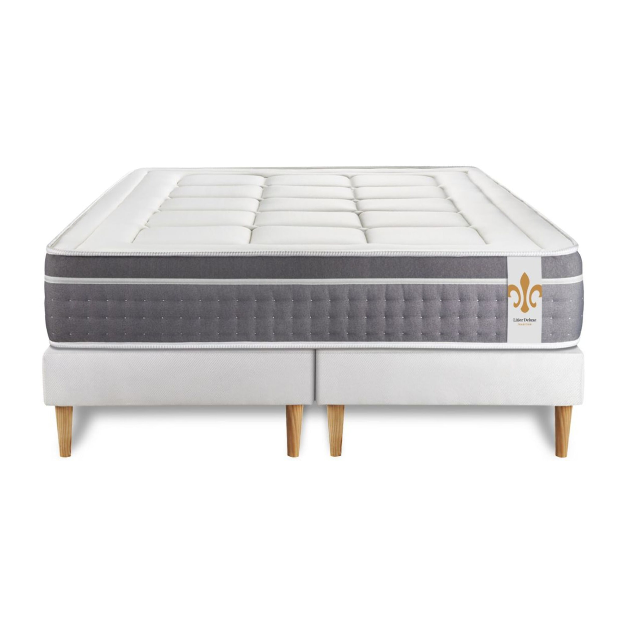 Ensemble Matelas Trente - 30cm - Ressorts ensachés et mémoire de forme - Confort d'exception - Sommier Tapissier Blanc