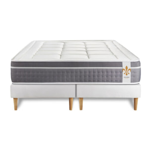 Ensemble Matelas Trente - 30cm - Ressorts ensachés et mémoire de forme - Confort d'exception - Sommier Tapissier Blanc