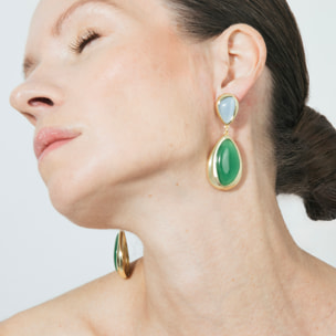Pendientes de Ojo de Gato Verde acabado en oro amarillo 18k