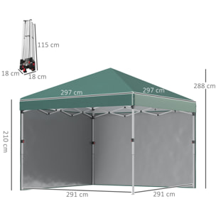 Carpa Plegable Pop-up Gazebo 3x3 m Cenador Plegable con 2 Paredes Laterales Anti-UV Altura Ajustable en 3 Niveles Sacos de Arena y Bolsa de Transporte con Ruedas para Camping Fiestas Verde