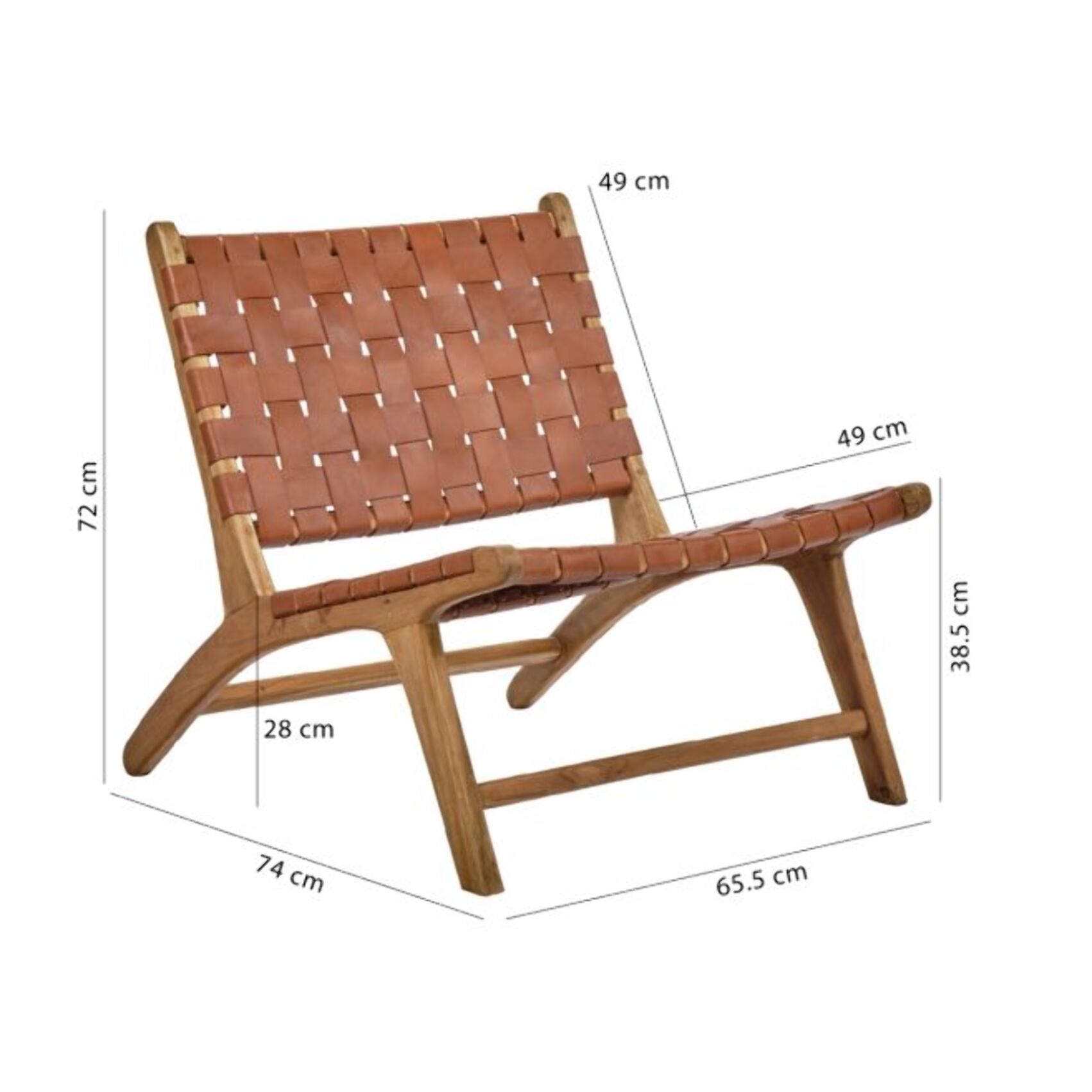 Chaise relax lounge en bois de teck et sangles croisées en cuir - PIOU