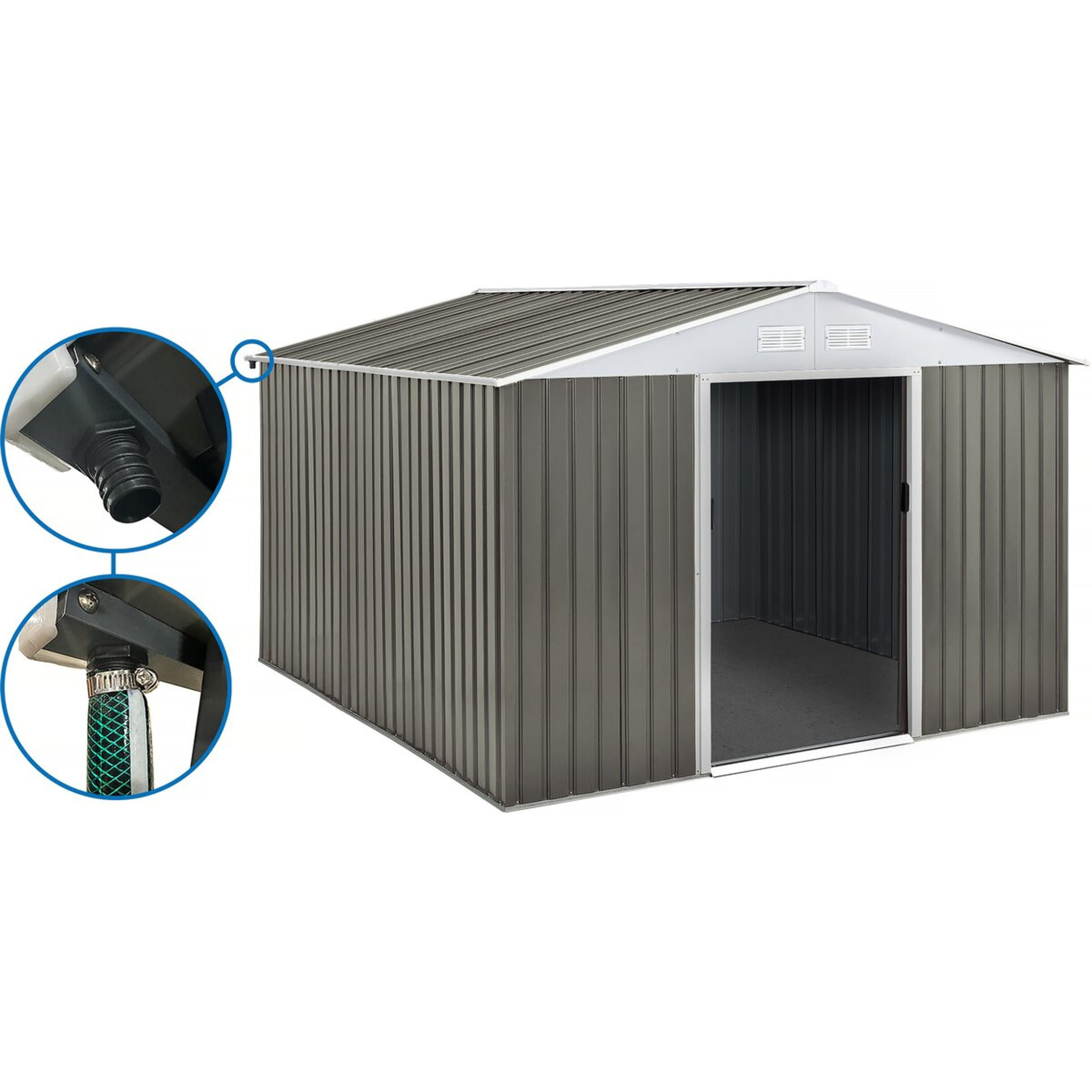 Abri jardin métal "Dallas" -  15,16 m² avec gouttière - Taupe