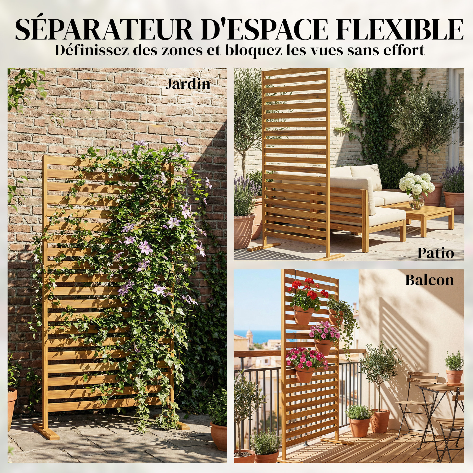 Claustra brise vue bois autoportant 80 x 170 cm pré-huilé