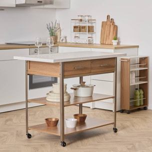 Ilot de cuisine Come 2 tiroirs bois et effet marbre