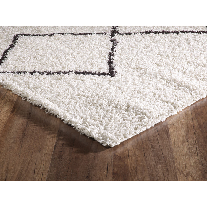 ASMA - Tapis shaggy à poils longs, motif berbère crème