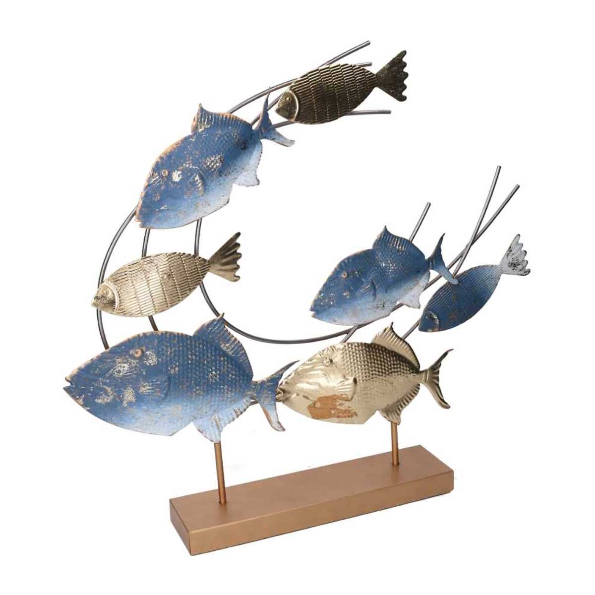 Decorazione in metallo Pesci oro e azzurro cm61x8,9h55,9