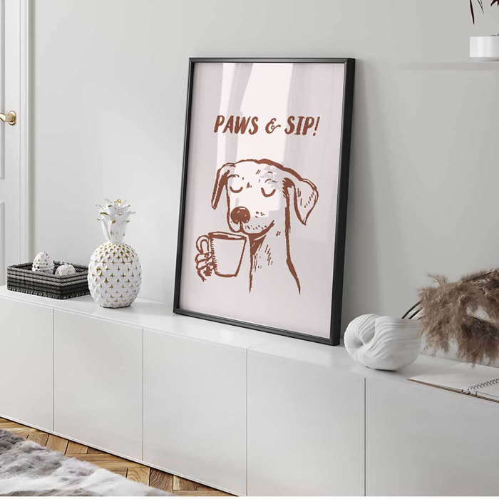 Affiche encadrée chien café minimaliste Affiche + cadre en métal - Noir