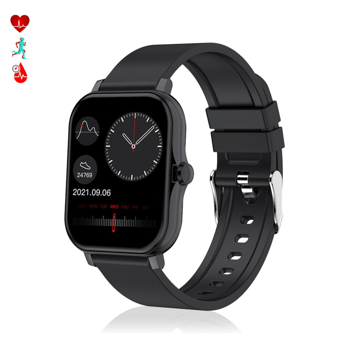 Smartwatch H30 con monitor de tensión y O2 en sangre, corona lateral funcional, notificaciones de aplicaciones.