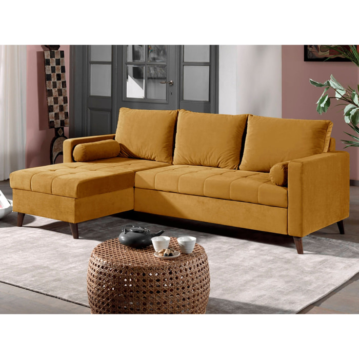 POLAR - Canapé d'angle réversible convertible - en velours au design scandinave - 4 places - Jaune