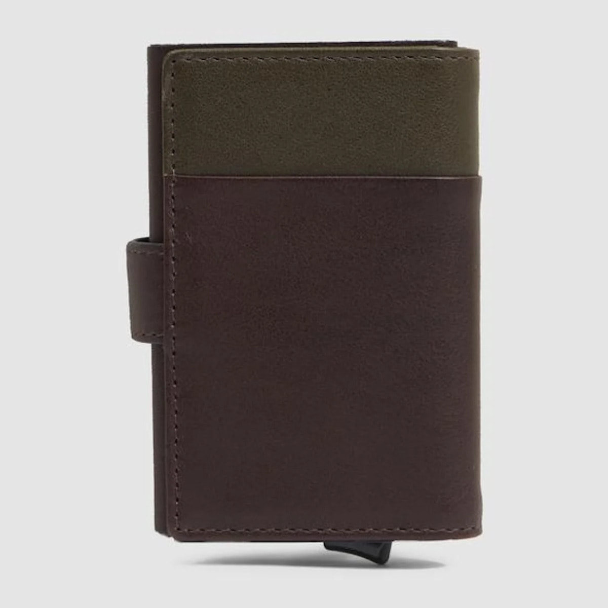 Piquadro Portacarte automatico in metallo e pelle, schermato con protezione RFID