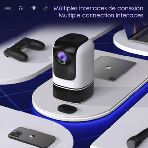 DAM Video proyector LED TS 1, Full HD 1080P. Android 9.0, WiFi, 1200 ANSI, stand regulable. Duplicación pantalla. Netflix, Youtube, etc. 14,5x14x23 Cm. Color: Negro