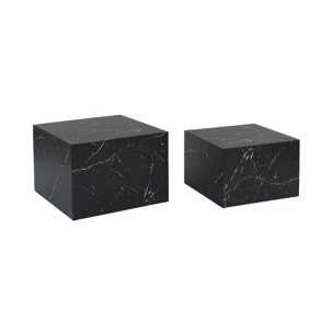 Lot de 2 tables basses effet marbre noir PAROS.  L 58 x l 58 x H 40cm / L 50 x l 50 x H 33cm