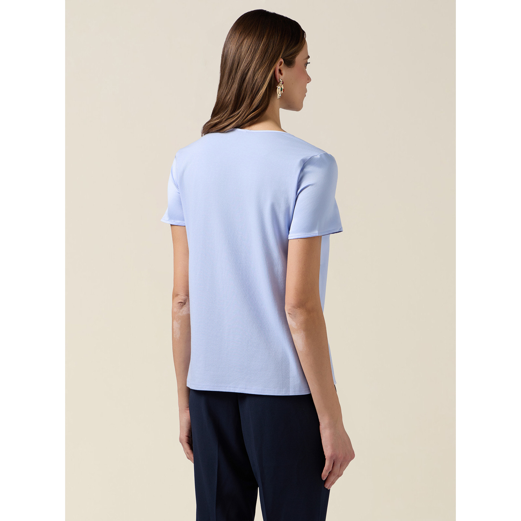 Oltre - T-shirt bimaterica - Azzurro